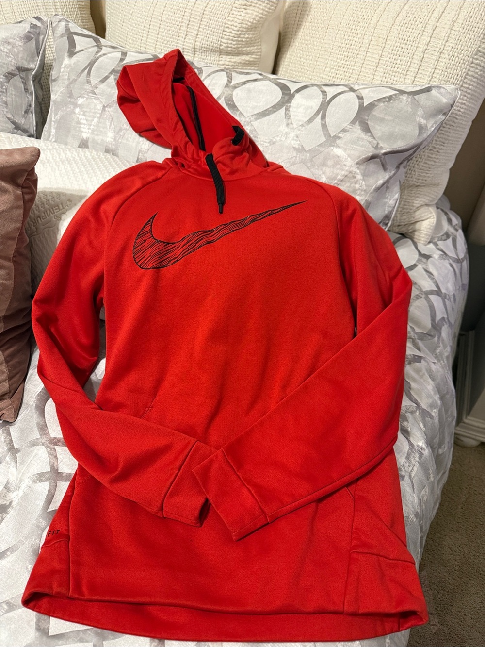 Nike Red Hoodie with Black Swoosh Graphic